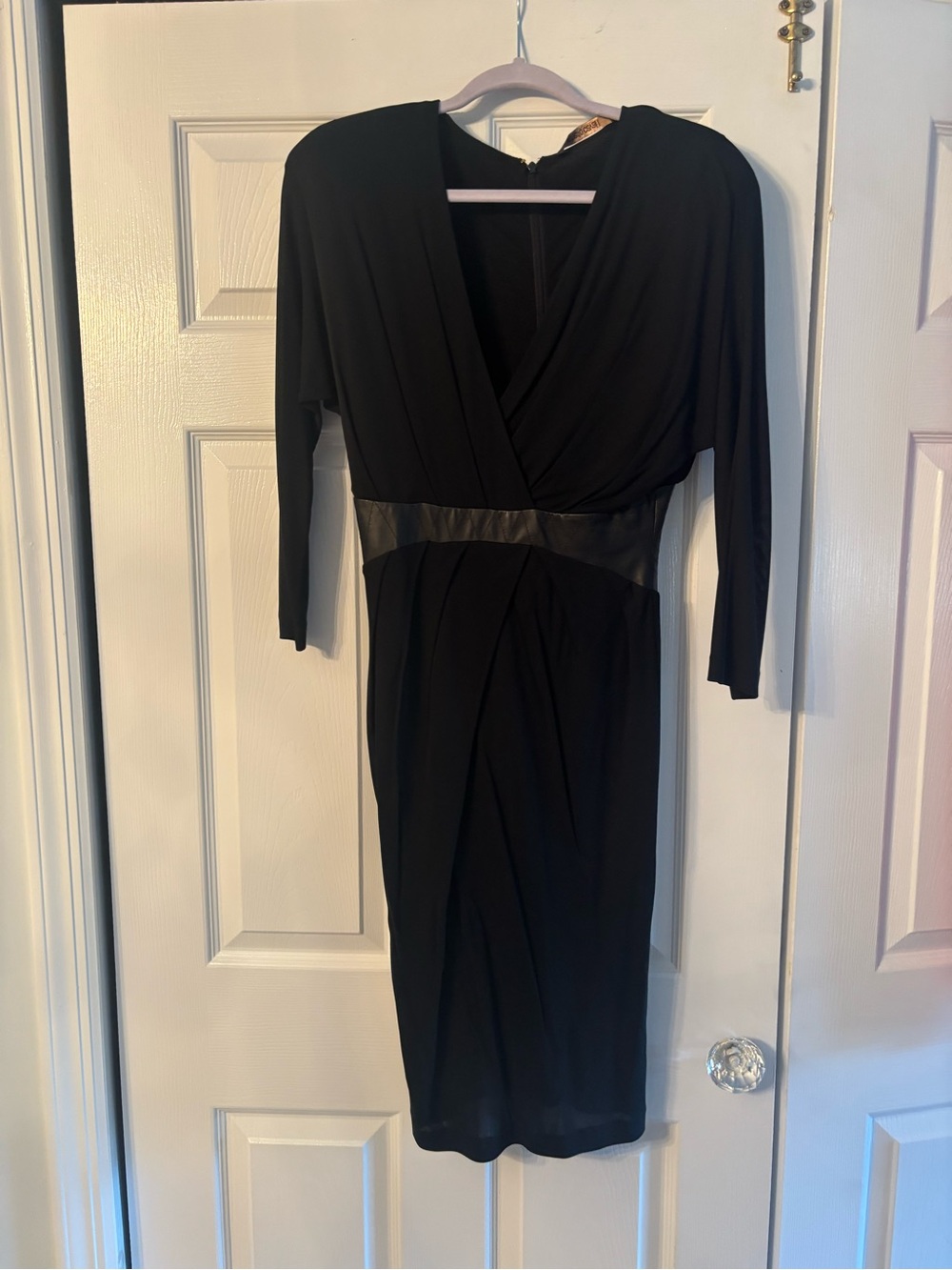 Roberto Cavalli Black Leather Waist Wrap Midi Dress